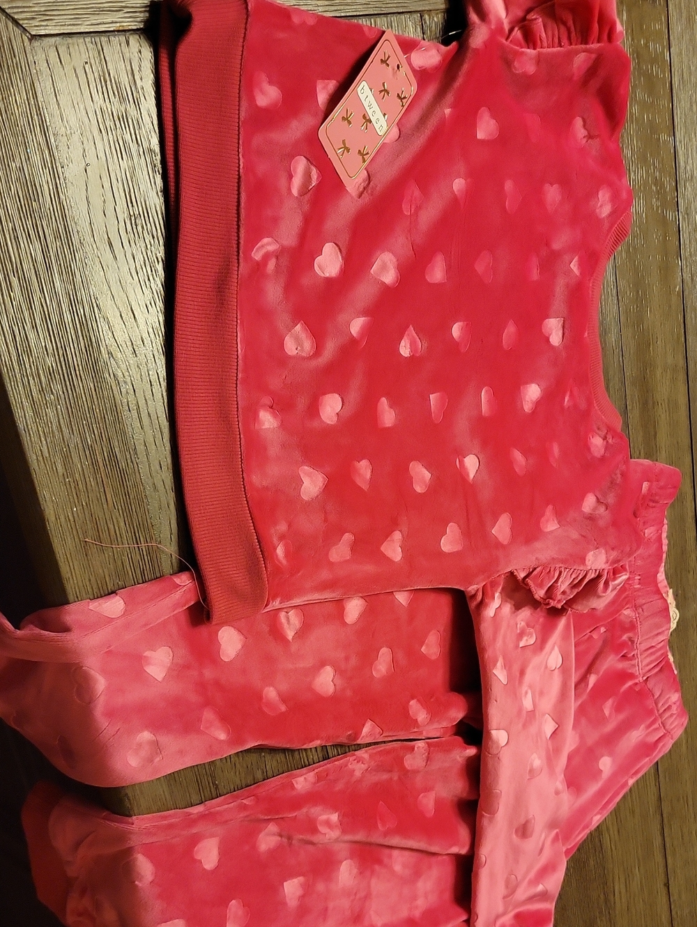 Girls' Pink Heart Velour Pajama Set